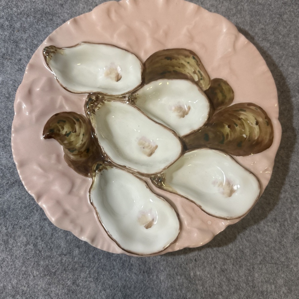 Antique Haviland Limoges 5 Well  OYSTER PLATE IN TURKEY DESIGN Pinks France Vtg
